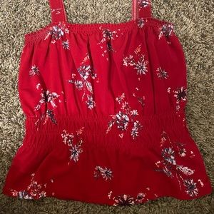 red floral tank top